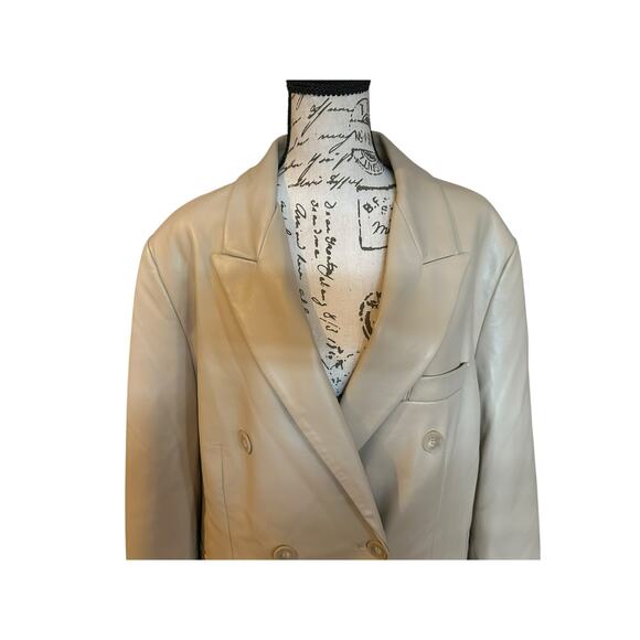 NWT Mango (MNG) Beige/Cream Vegan Faux Leather Power Blazer Size 1X FallLayering - Picture 1 of 10
